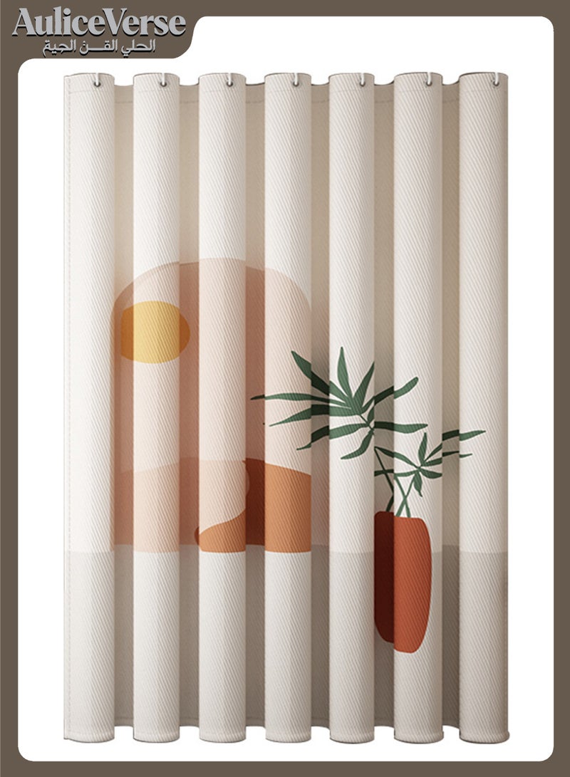 AuliceVerse 180x180cm Waterproof Shower Curtain with Hooks - Anti-Mold Polyester Bathroom Curtain | Modern Minimalist Plant Print Bath Curtain for Bathroom Decor (Single Curtain + Rings) - Image 1